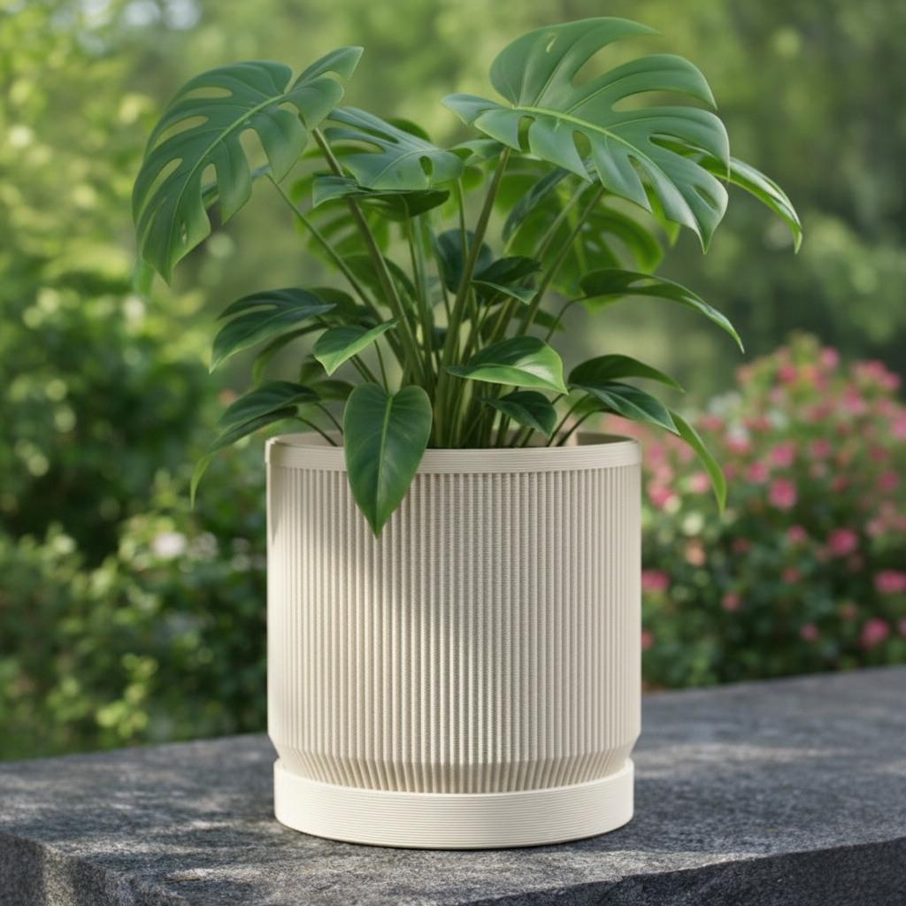 Large Mid-Century Modern Pot - Cream