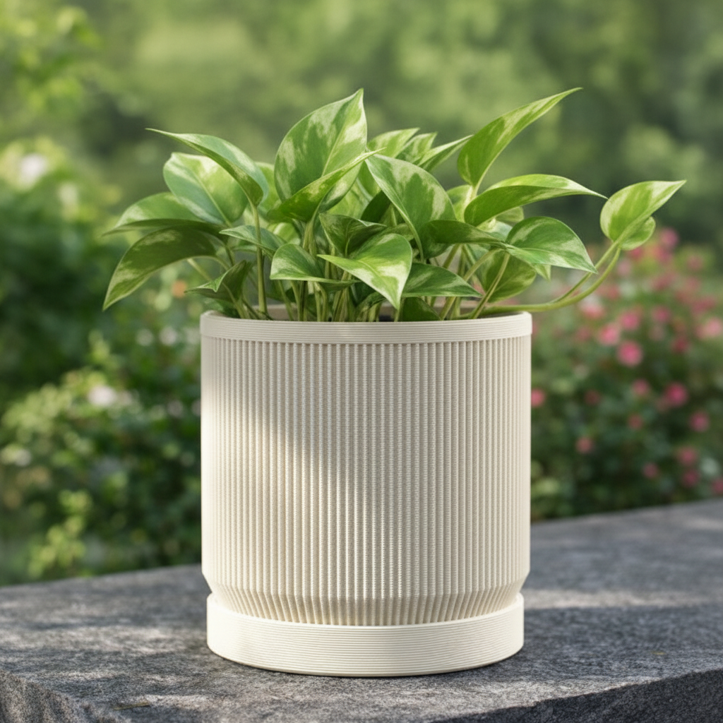 Medium Mid-Century Modern Pot - Cream