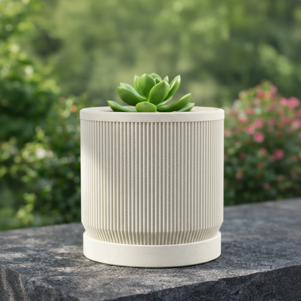 Small Mid-Century Modern Pot - Cream